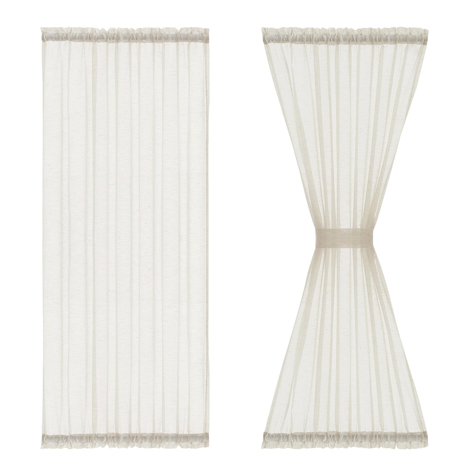 72-Inch Flax Linen Sheer French Door Curtain Panels for Double Windows