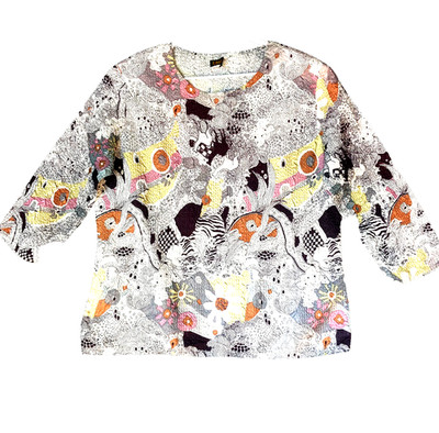 Ubu Abstract Psychedelic Crinkle Artsy Art To Wear Tunic Top Womens XL Vintage