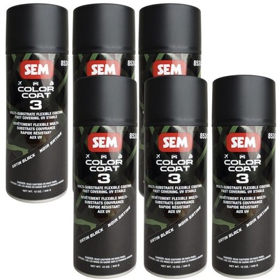 SEM Color Coat 3 Satin Black 12oz Aerosol Flexible Interior Paint 6Pk