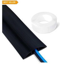 6ft Black Floor Cord Cover - Durable Cable Protector with Trip Hazard Prevention