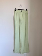 Zara Pleated Wide-Leg Full Length Trousers in Light Pistachio Size XS