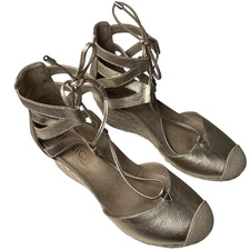 Vionic Women's Metallic Gold Calypso Espadrille Sandals Wedges Sz 7 Strappy Jute