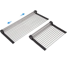 ARAINY Large Telescopic Drain Rack Roll Up Rack Heat-Resistant Dish Drainer Kitc