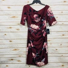 Adrianna Papell Women's Dress Size 4 Maroon Multi Color Satin Midi Dress