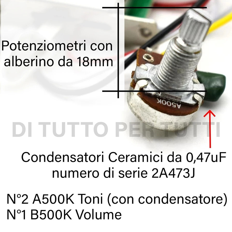 Kit cablato chitarra stratocast potenziometri A500K B500K selettore 5 posizioni foto 2