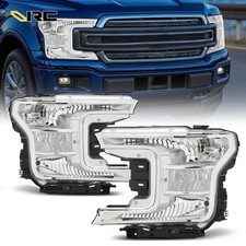 Rightleft Fit For Ford F-150 2018-2020 Halogen Headlights Assembly Chrome Clear