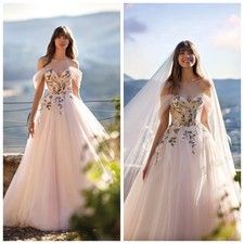 Elegant Off Shoulder Classic V-neck Appliques Bridal Gown A-line Wedding Dresses