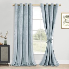 DWCN Velvet Curtains - 96 Inches Long 52"W x 96"L Pack of 2 , Stone Blue