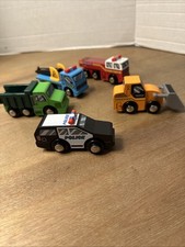 Wooden Railways Circo Wood Vehicles- Crane Police Dozer DumpTruck Firetruck