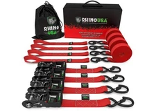 Rhino USA HDKIT-4PK-RED 1.6" x 8' HD Ratchet Tie-Down Set (4-Pack) Red