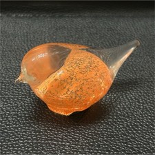 Hadeland Hand Blown Glass Bird Figurine Orange Art Glass Decorative Norway