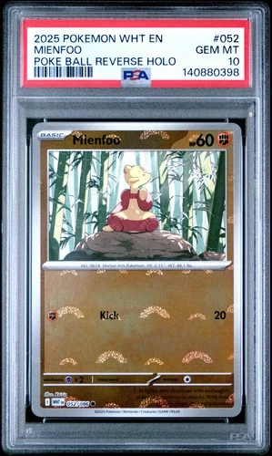 2025 POKEMON WHT EN-WHITE FLARE POKE BALL REVERSE HOLO #052 MIENFOO PSA 10