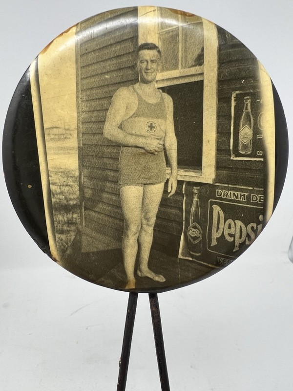 RARE CELLULOID PEPSI Sign 1900s Litho VICTORIAN ADV. MIRROR Male Lifeguard Pride