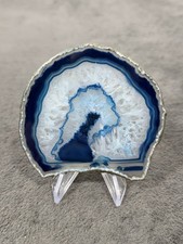 Blue White Agate Slice Geode Crystal Display Specimen  Healing Stone Rock Love