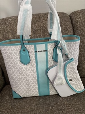 Michael Kors Eva Large Signature Tote with Matching Snap Pouch Ocean Blue NWT
