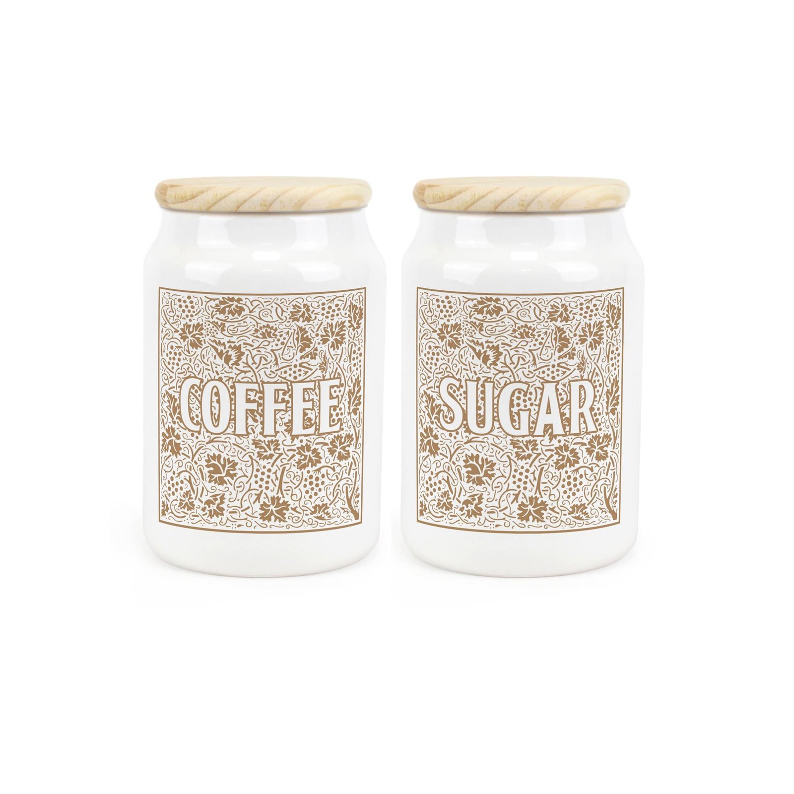 Yellow Oak Leaves & Berries Coffee & Sugar Canisters - Kitchen Storage Jars Gift