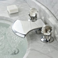 Bathroom Sink Faucet 3 Hole Widespread Waterfall Bathroom Basin Vanity Mixer Tap