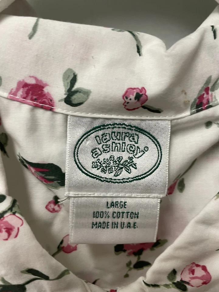 Ladies Laura Ashley White/Pink Floral Sleeveless Long Nightgown - Size L - Image 3 of 3