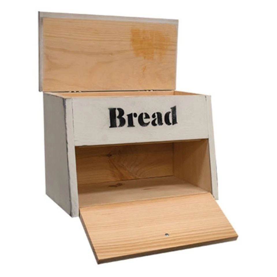 Primitive Farmhouse Handcrafted Wooden 2 Compartment White Bread Box - Image 2 of 4