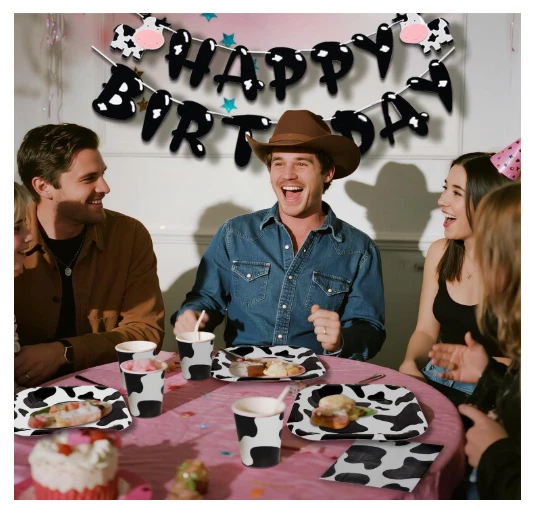 Товары для вечеринки на день рождения коровы: тарелки, чашки, салфетки, столовые приборы, баннеры для 24 - Изображение 2 из 4