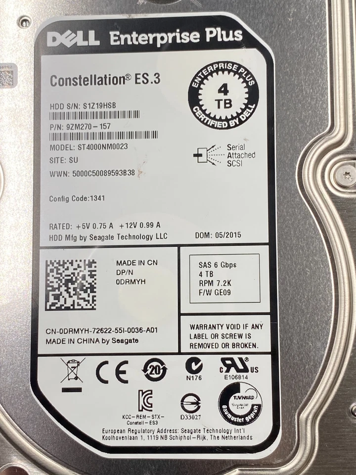 DELL 0DRMYH ENTERPRISE PLUS 4TB SAS SERVER HDD 7.2K RPM ST4000NM0023 SEAGATE - Image 3 of 4