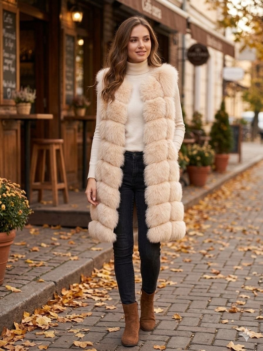 luxury women's long arctic fox fur vest size L