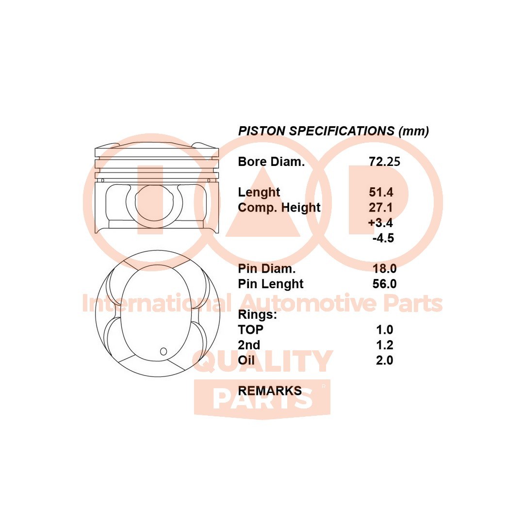 IAP QUALITY PARTS Complete Piston Series 100-00117 for SMART - Upgrade 025