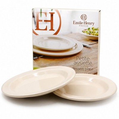 Emile Henry Dessertteller 2er Set 21cm Creme Steingut Teller Frühstücksteller