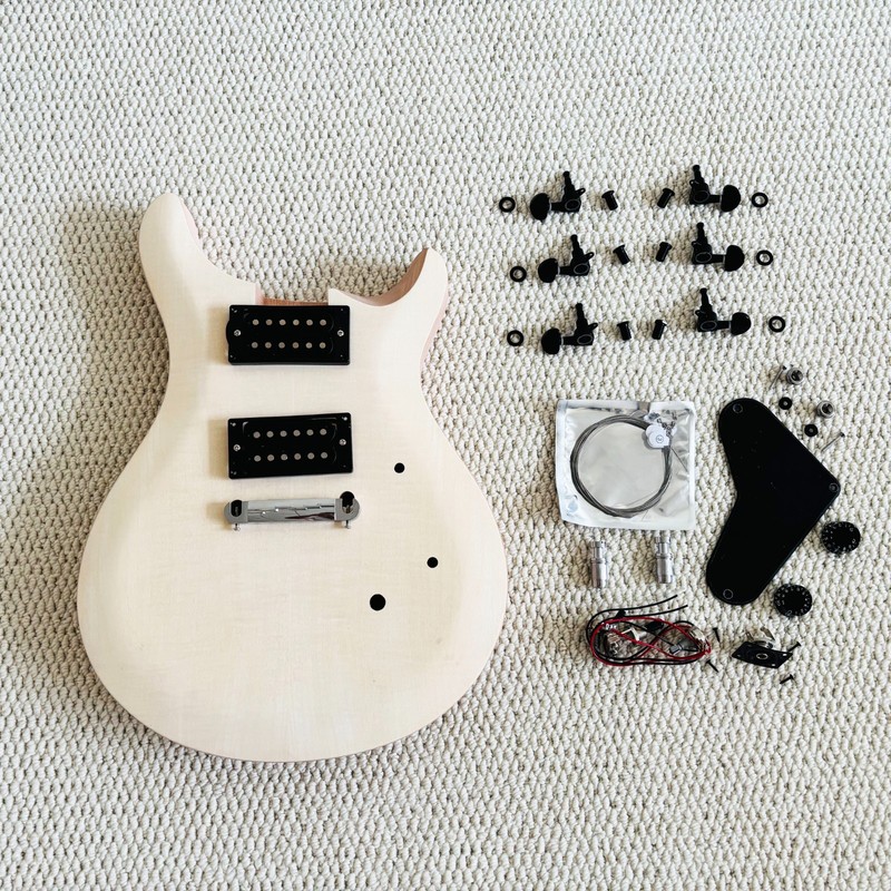 DIY Electric Guitar Unfinish Kit Quilted Maple Top Wraparound String Rosewood FB