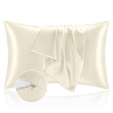 BEDELITE Satin Pillowcase with Zipper, Beige King Size Pillow Cases Set of 2,