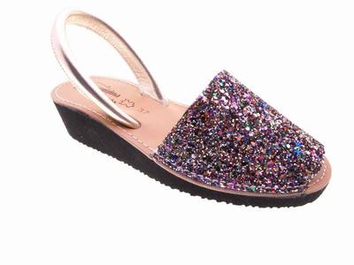 Avarcas menorquinas de piel glitter con cuña mujer talla 35 36 37 38 39 40  41 | eBay