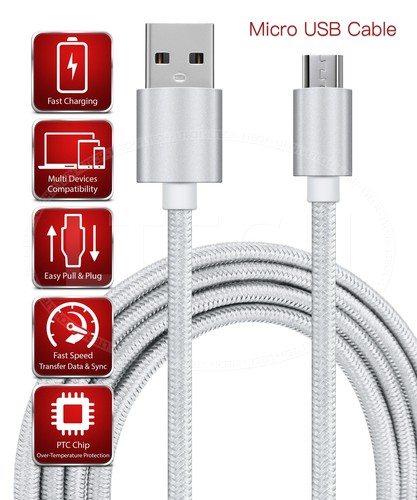 Charging Cable for Samsung Galaxy A2 Core Charger Micro USB Cable Nylon Braided - Picture 4 of 21