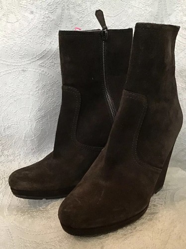 Prada Womens Round Toe Wedge Ankle Boots Brown Suede Size 40 - Picture 4 of 11
