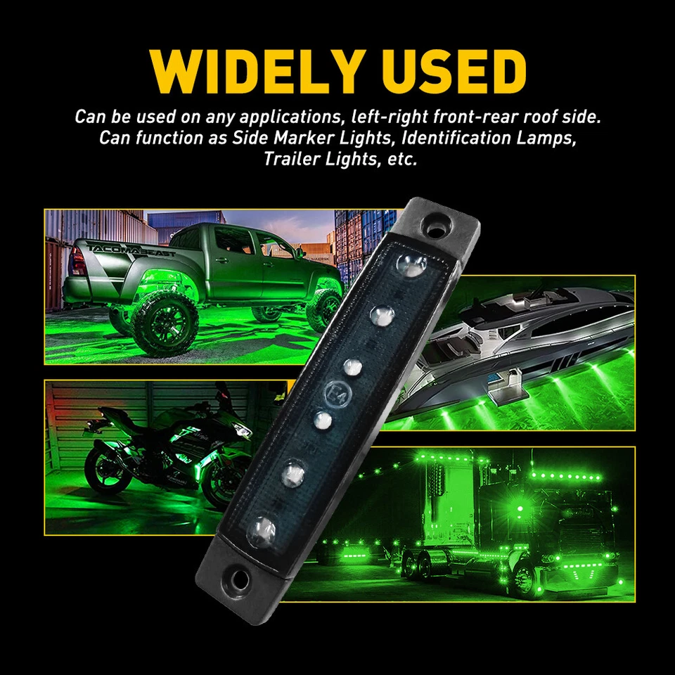 10 Piezas LED Marcadores Laterales Luz Lámpara Camiones Coches Camiones Autobuses Motos Remolques Verde Foto 4 de 4