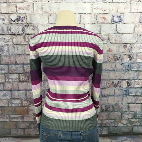 Womens V-Neck Multicolor Long Sleeve Ribbed Sweater St. Johns Bay Size Small - Picture 21 of 35