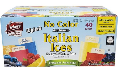 Wyler's Italian Ice NO COLORING Berry And Cherry Mix, Freezer Ices Pop, 40 Ct