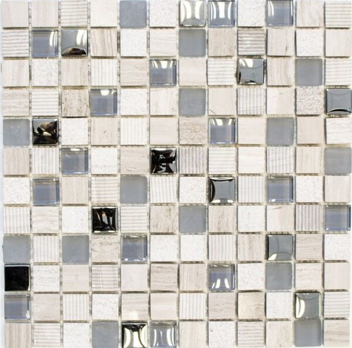 Carrelage Mosaïque Elektra Verre Pierre Acier Mix Gris