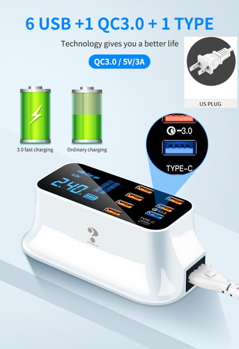 Multiple Port USB Charger HUB Station QC 3.0 8 Port Desktop LCD LED Display 40W - 第 13/16 張圖片