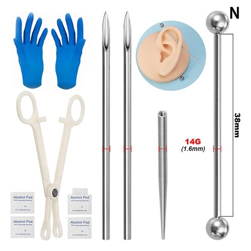 Body Piercing Kit Surgical Steel Threaded Taper Pin Needles Lip Nose Tongue Tool - Bild 18 von 31