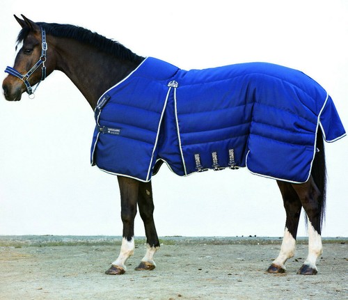 Horseware Rambo Optimo Stable Rug Bib Front HeavyWeight 400g Navy/Grey 5'6"-7'3" - Picture 4 of 23