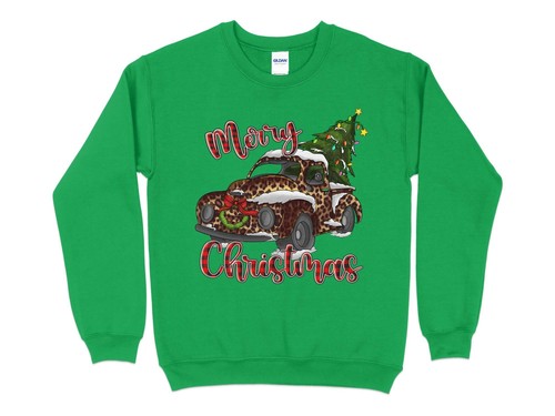 Merry Christmas Leopard Print Truck Sweatshirt, Christmas Sweater for Women, Chr - 第 10/19 張圖片