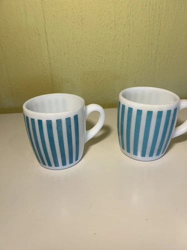 Hazel Atlas Candy Stripe Turquoise Mugs Set Of 2- Read