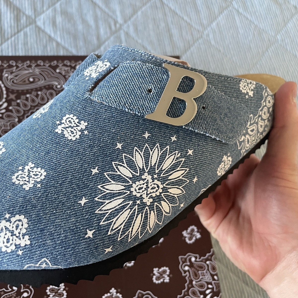 Bravest Studios Mens Size 10 Denim Paisley Mule Clog Box And