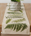 New Farmhouse Embroidered Fern Table Runner Green Beige 13"x72" Kitchen Cotton