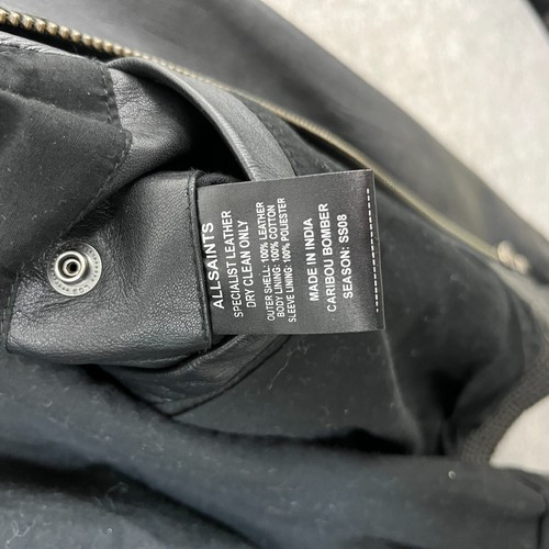 Giacca AllSaints Uomo Grande Nera Vera Pelle Caribou Bomber Cappotto Moto - Foto 8 di 12