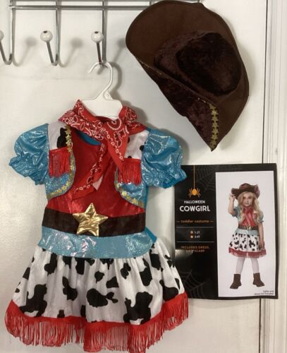 COWGIRL KOSTÜM GR. 1-2T INKLUSIVE KLEID-HUT-SCHAL ~ NEU