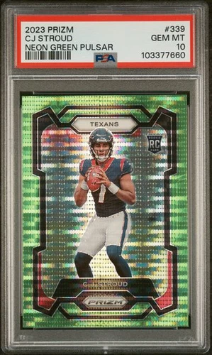 2023 Panini Prizm CJ Stroud NEON GREEN PULSAR RC Rookie Card 339 PSA 10 Pop=832!