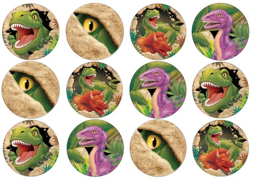 Dinosaurs Jurassic Theme Edible Wafer Cup Cake Toppers Standing or Disc - Picture 4 of 7