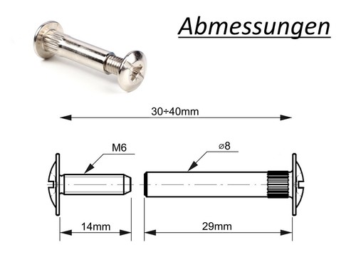Ø8 / M6 - Schrank Verbindungsschraube Schrankverbinder Möbelverbinder Vernickelt - Bild 13 von 14