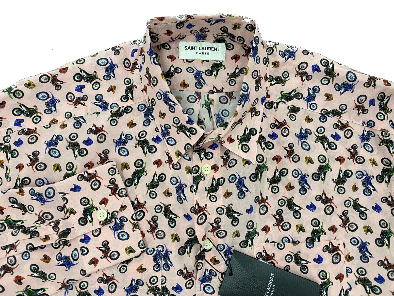 Camicia Moto Saint Laurent Rosa Seta $1.000 Taglia Media Made in Italy